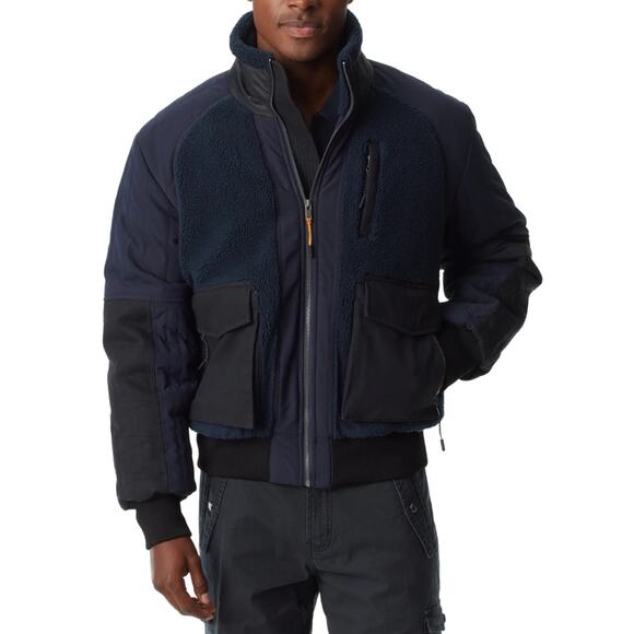 Bass Outdoor Men's Navy Mixed-Media Casual Full-Zip Winter Bomber Jacket Size L - Picture 1 of 7